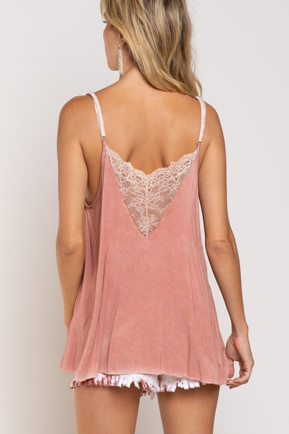 V-camisole Tank with Lace Detail