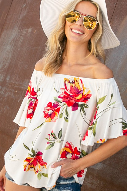 Floral Off Shoulder Top-PLUS