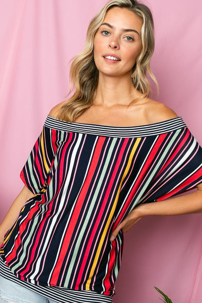 Multi Stripe Off Shoulder Top-Plus