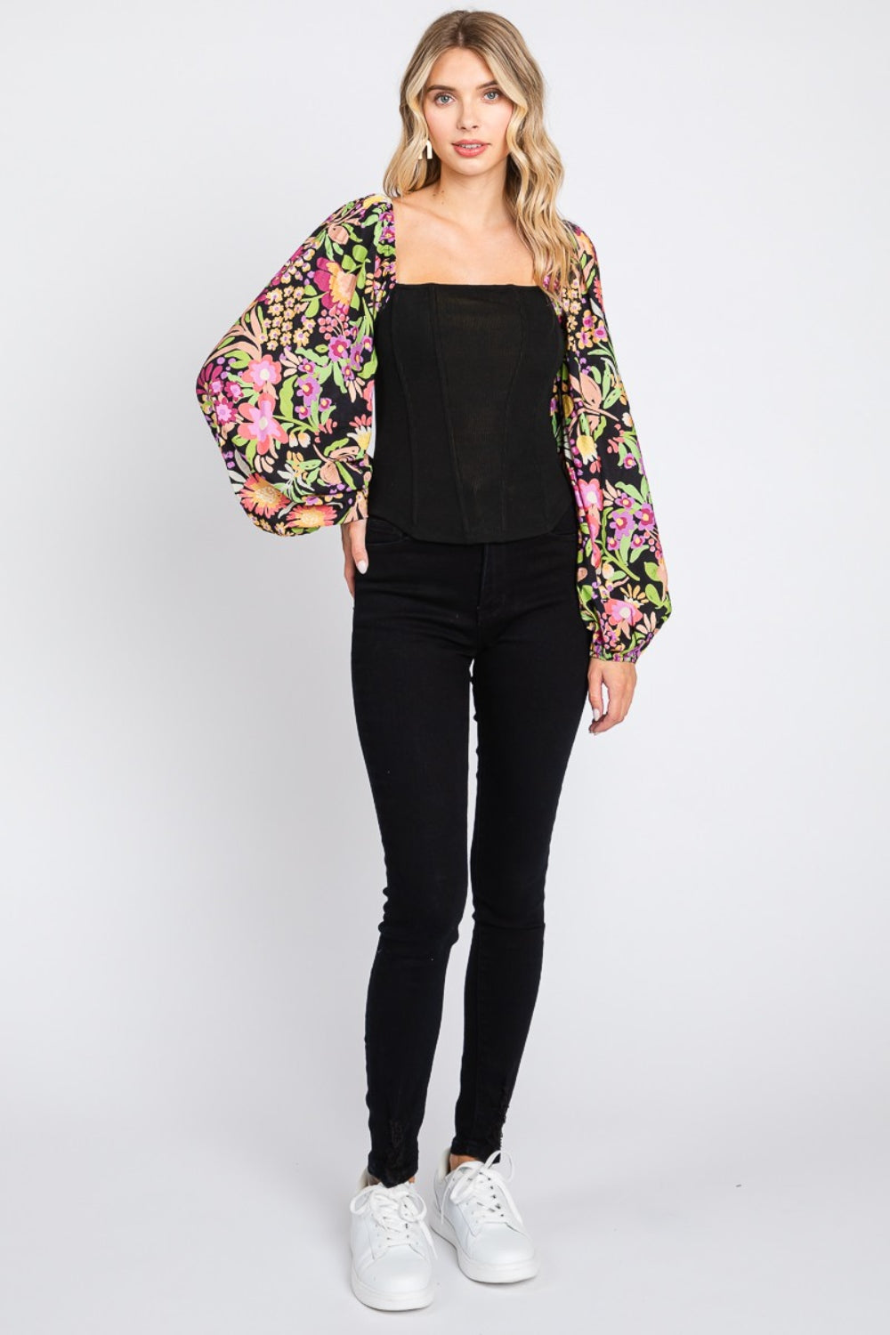 ODDI Floral Balloon Sleeve Blouse