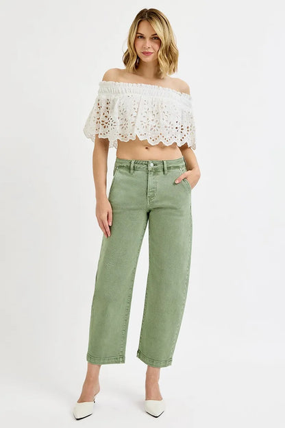 RISEN Full Size Tummy Control High Rise Crop Barrel Jeans Plus Size