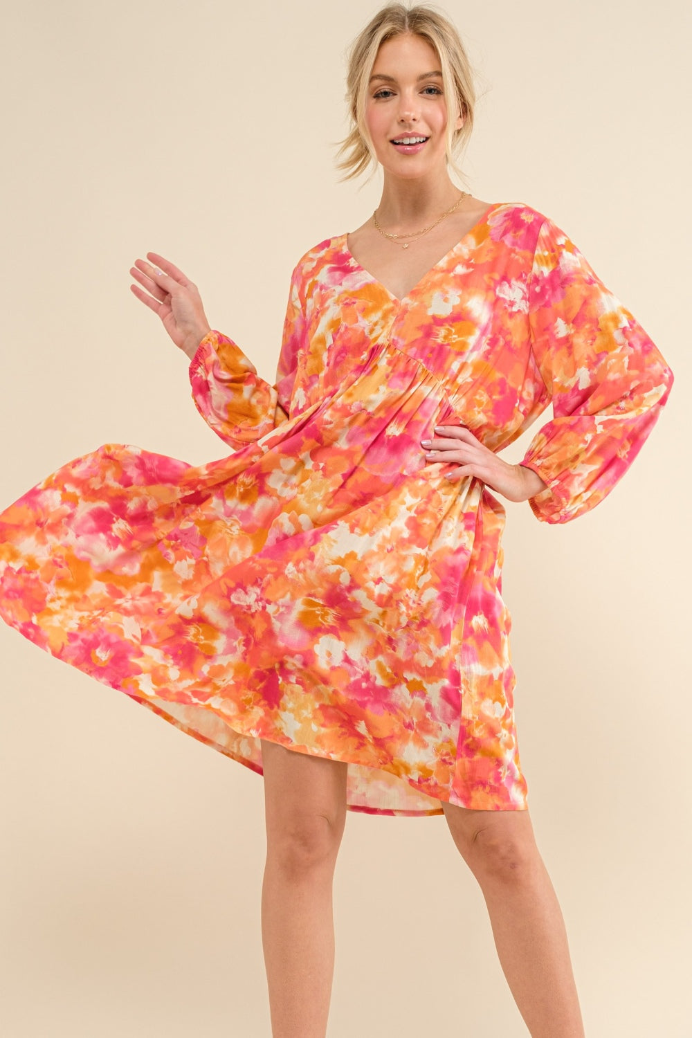 Floral Printed Tie Back Long Sleeve Dress