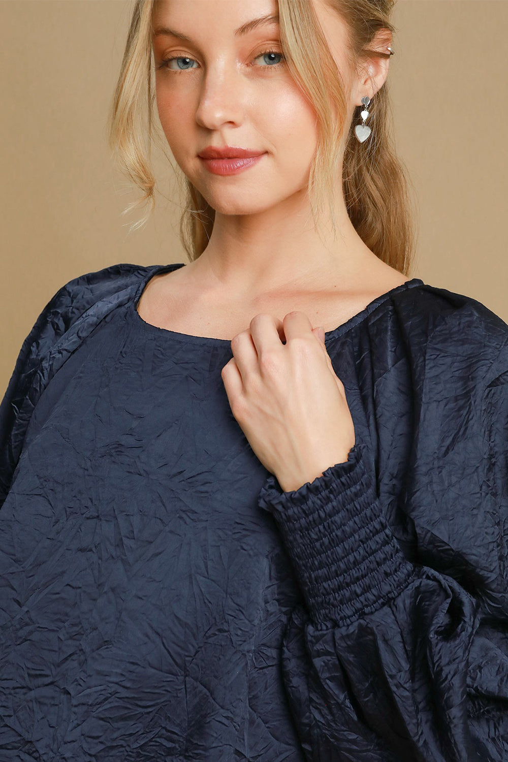 Umgee Wrinkled Lantern Sleeve Blouse