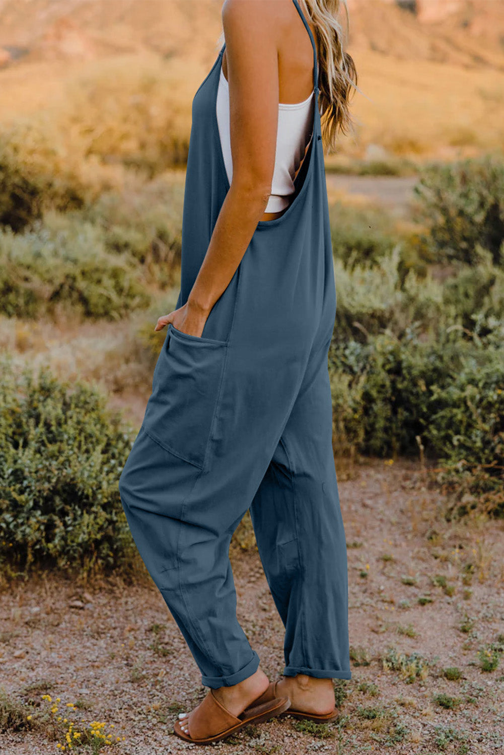 Double Take V-Neck Sleeveless Jumpsuit with Pockets