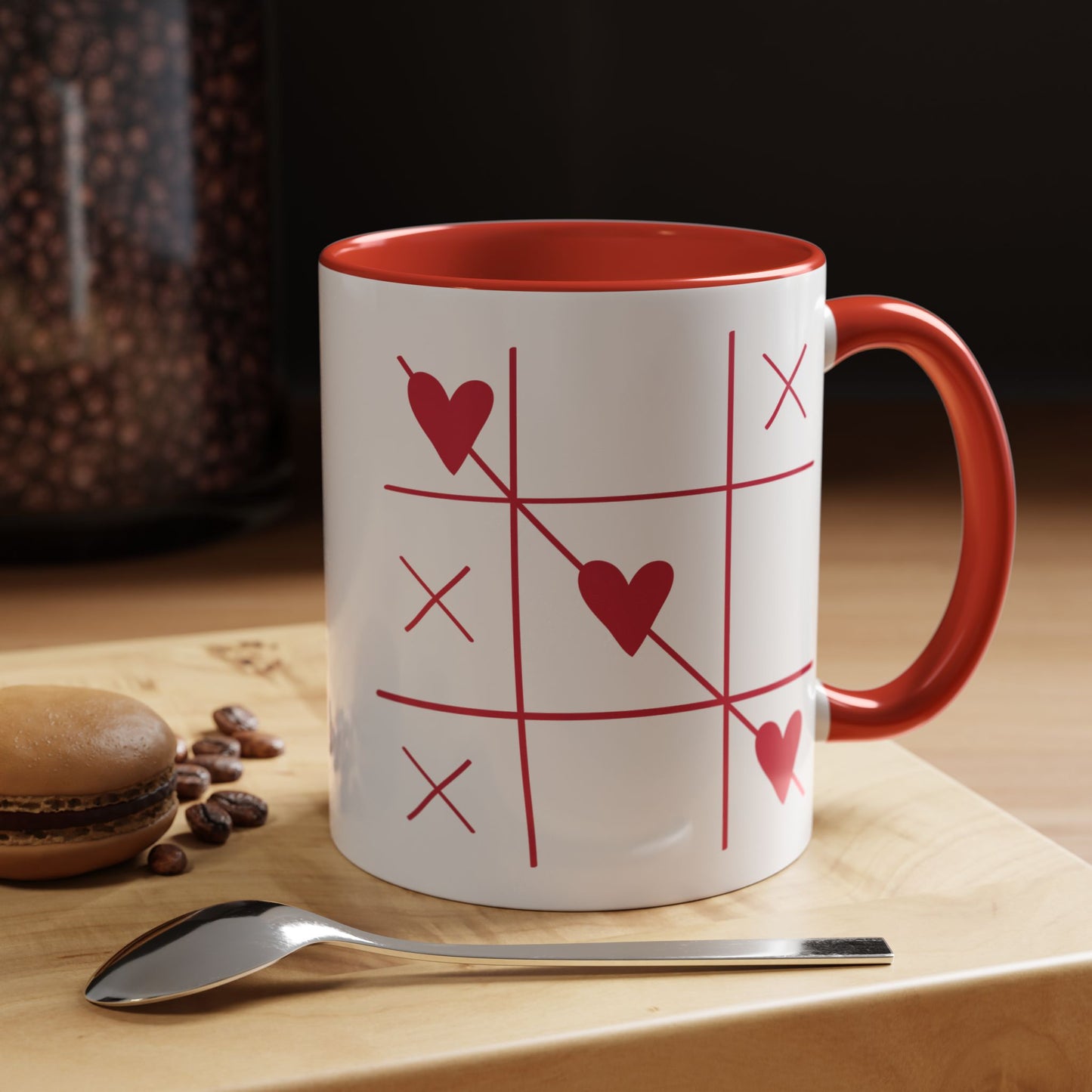 Heart Tic-Tac-Toe Accent Coffee Mug — Romantic Valentine’s Gift (11/15 oz)