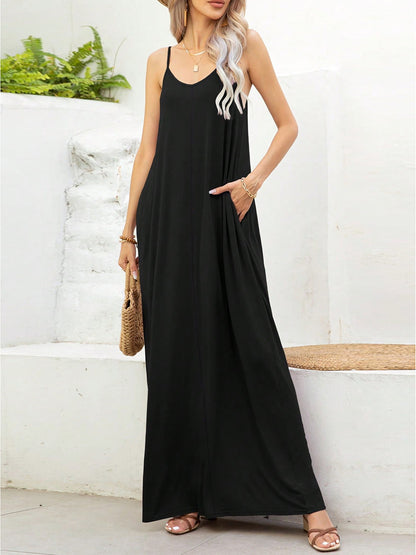 V-Neck Maxi Dress with Pockets