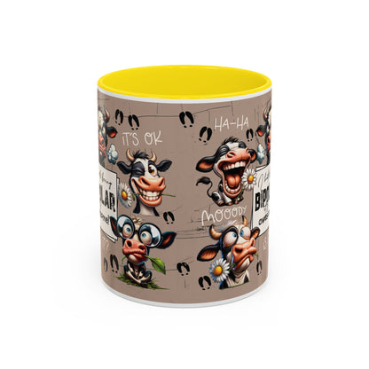 Bipolar Cow Funny Accent Coffee Mug — Humorous Mood-Flip Cow (11oz)