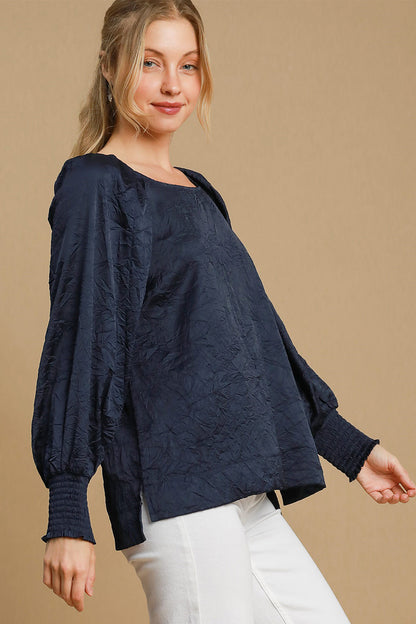 Umgee Wrinkled Lantern Sleeve Blouse