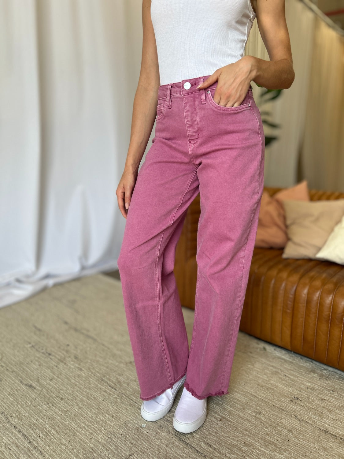 RFM High Rise Garment Dyed Wide Leg Jeans