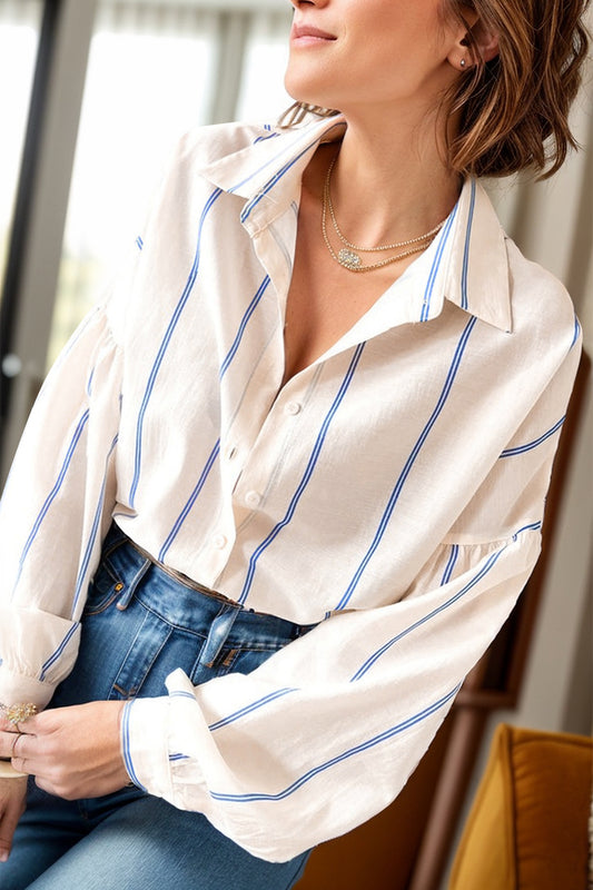 Striped Collared Long Sleeve Blouse