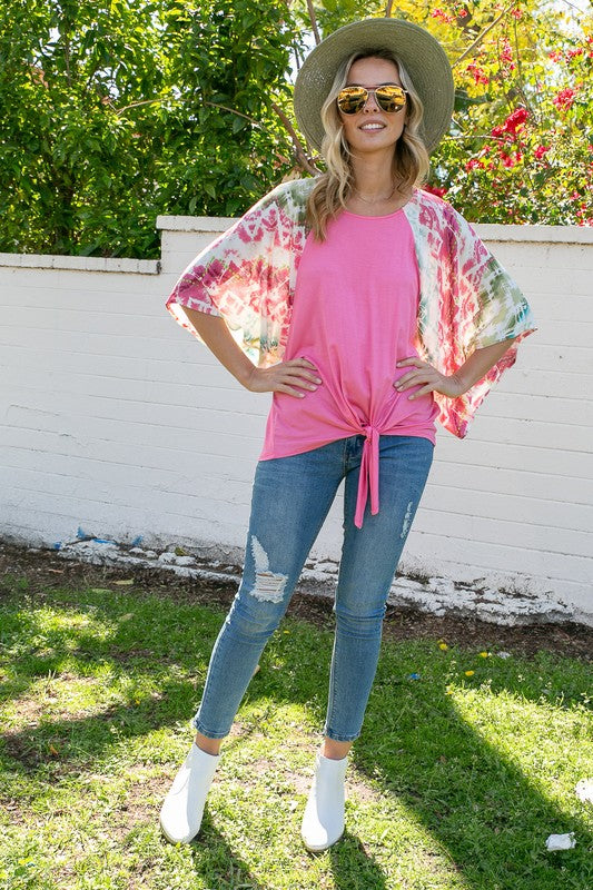 Tie Dye Mix Kimono Sleeve Top