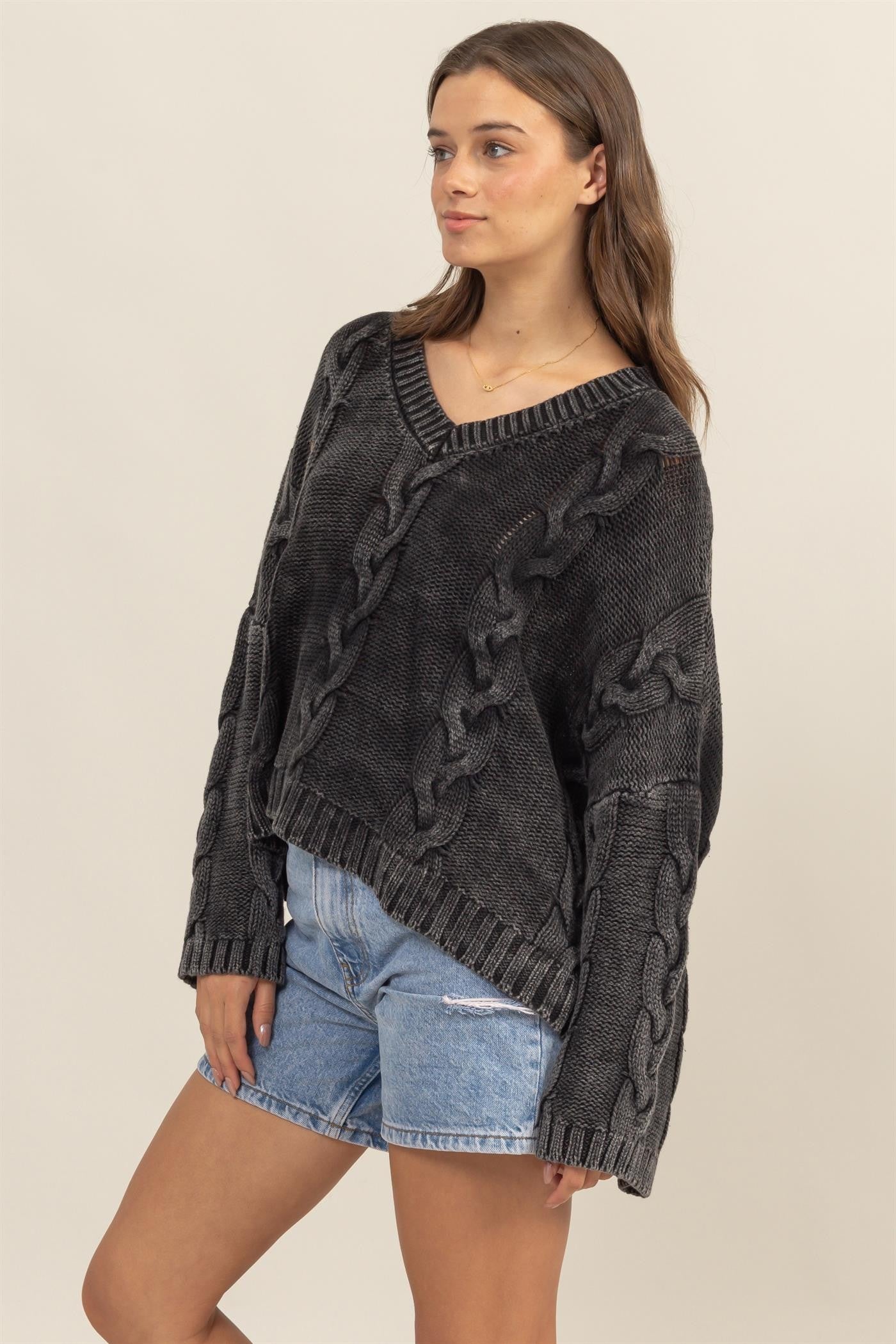 HYFVE Cable Knit Dropped Shoulder Oversized Sweater