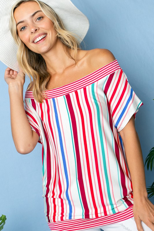 Multi Stripe Off Shoulder Top