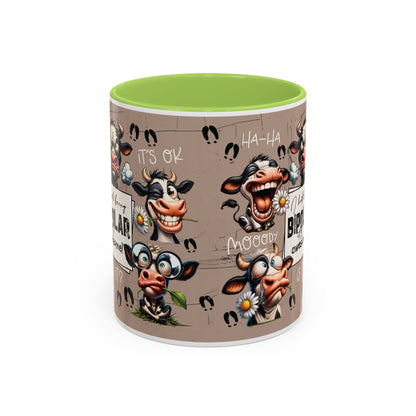 Bipolar Cow Funny Accent Coffee Mug — Humorous Mood-Flip Cow (11oz)