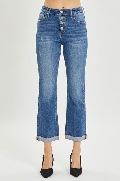 RISEN  Button Fly Cropped Bootcut Jeans