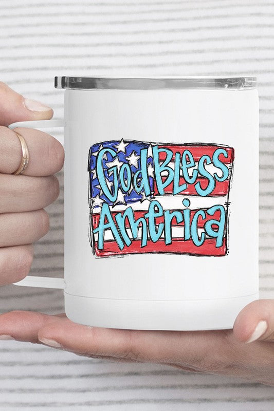 God Bless America Flag Block Stainless Steel Cup