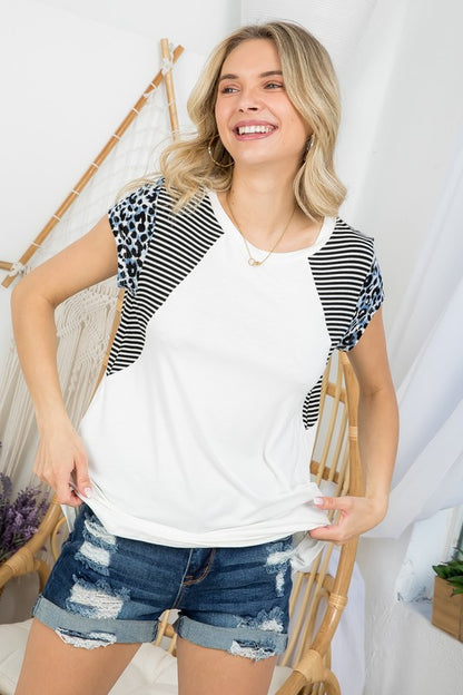 Animal Print & Stripe Colorblock Top