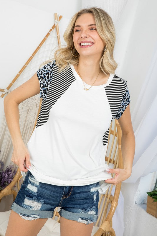 Animal Print & Stripe Colorblock Top-Plus