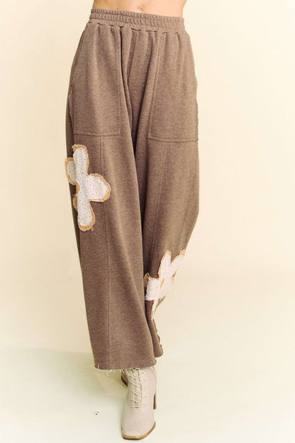 Davi & Dani Flower Patch Wide Leg Pants