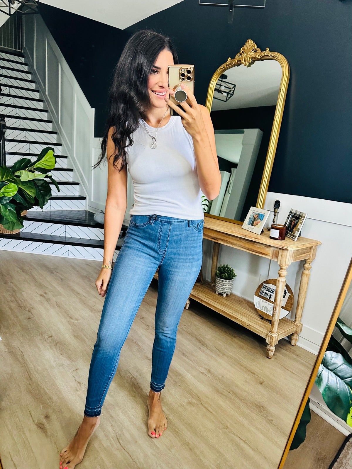 Amanda High Rise Judy Blue Pull on Release Hem Skinny Jeans