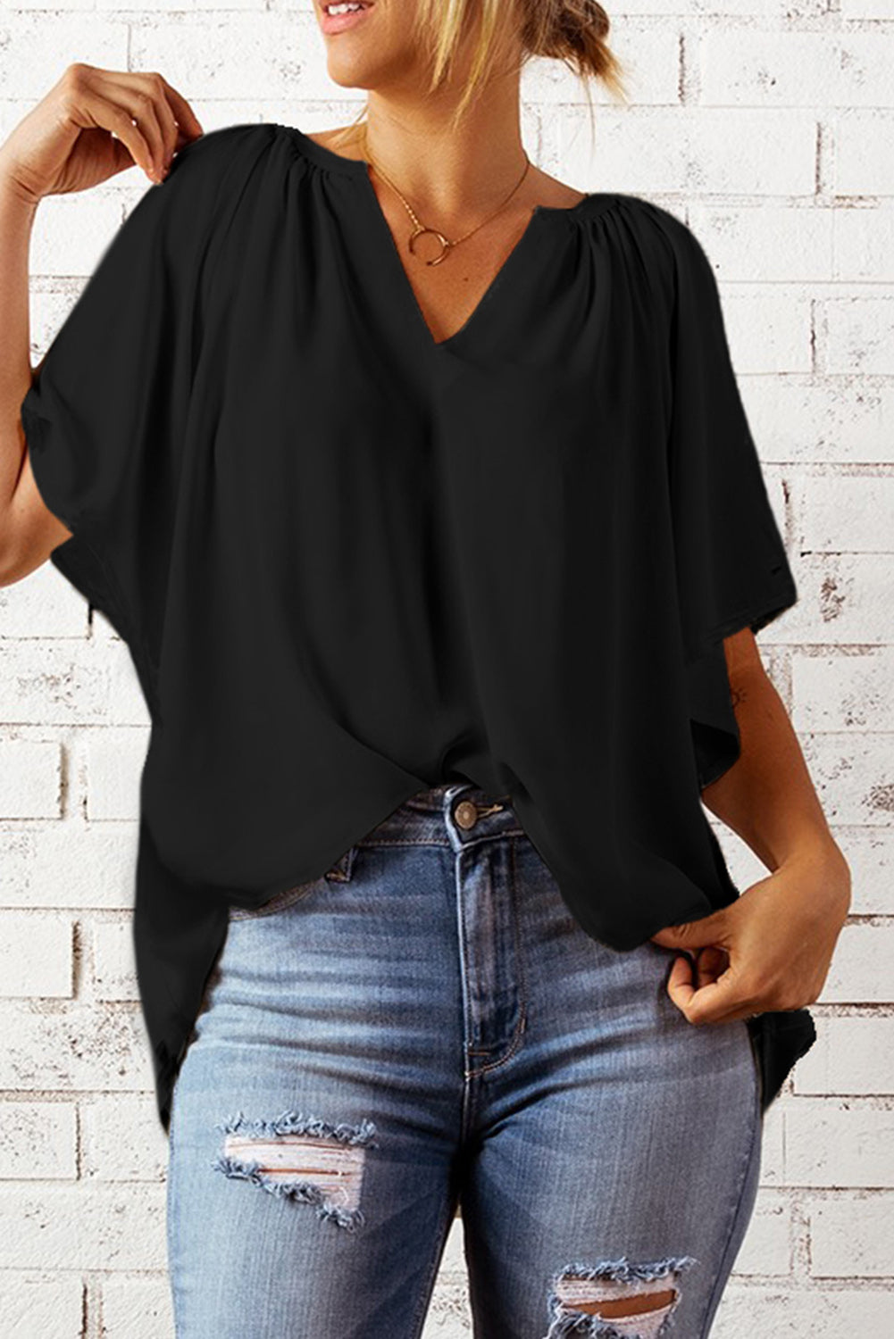 Gathered Flutter Sleeve Top