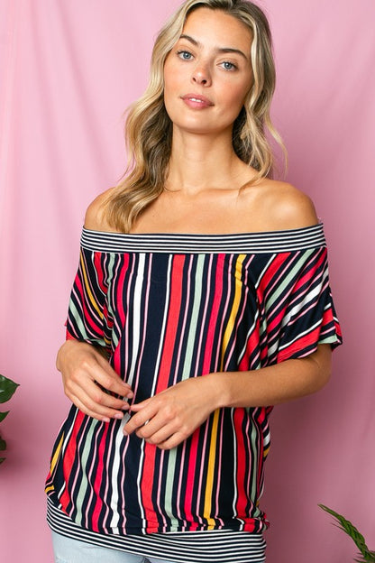 Multi Stripe Off Shoulder Top-Plus