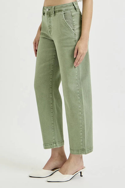 RISEN Full Size Tummy Control High Rise Crop Barrel Jeans Plus Size