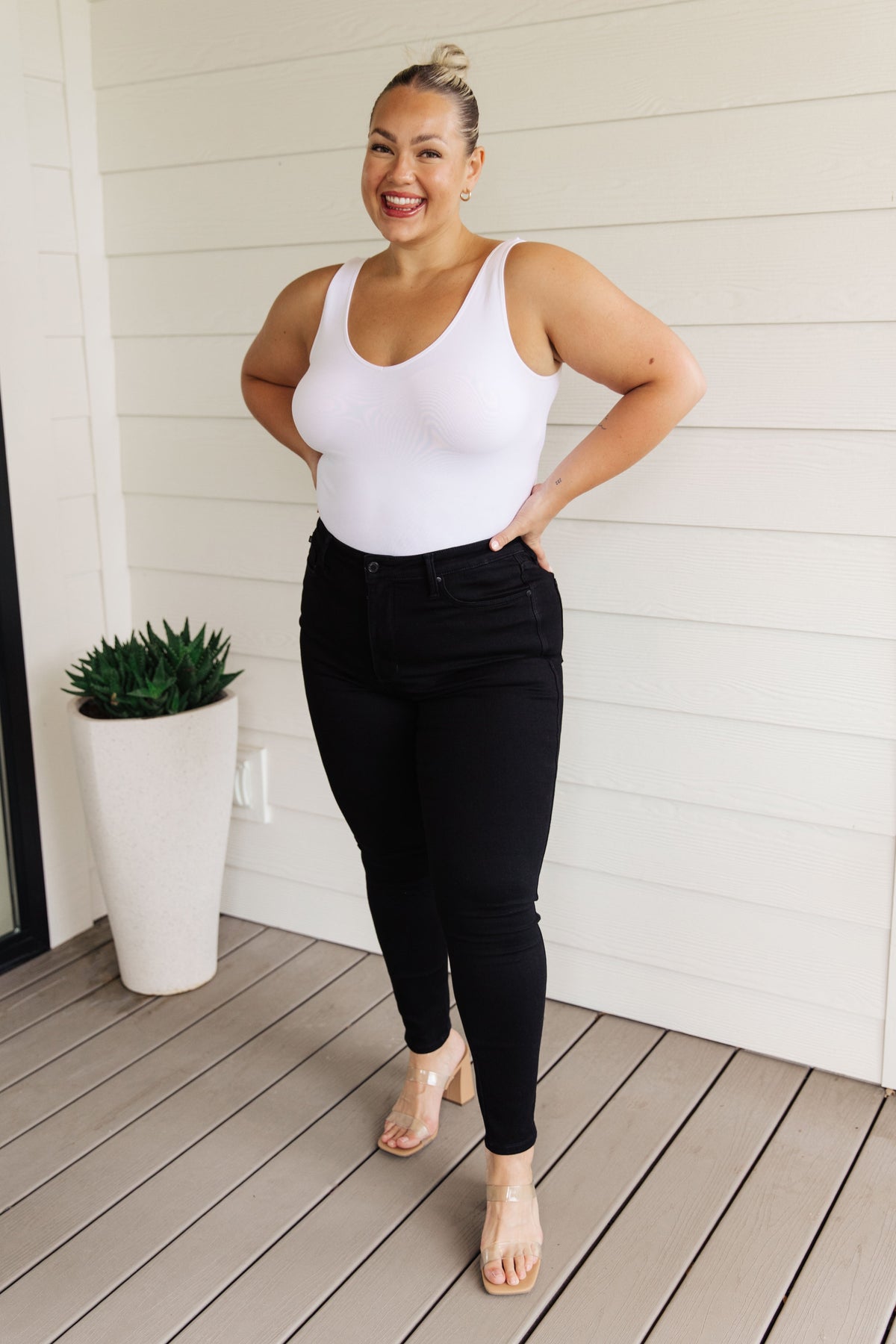 Audrey High Rise TUMMY CONTROL Classic Skinny Jeans in Black By Judy Blue