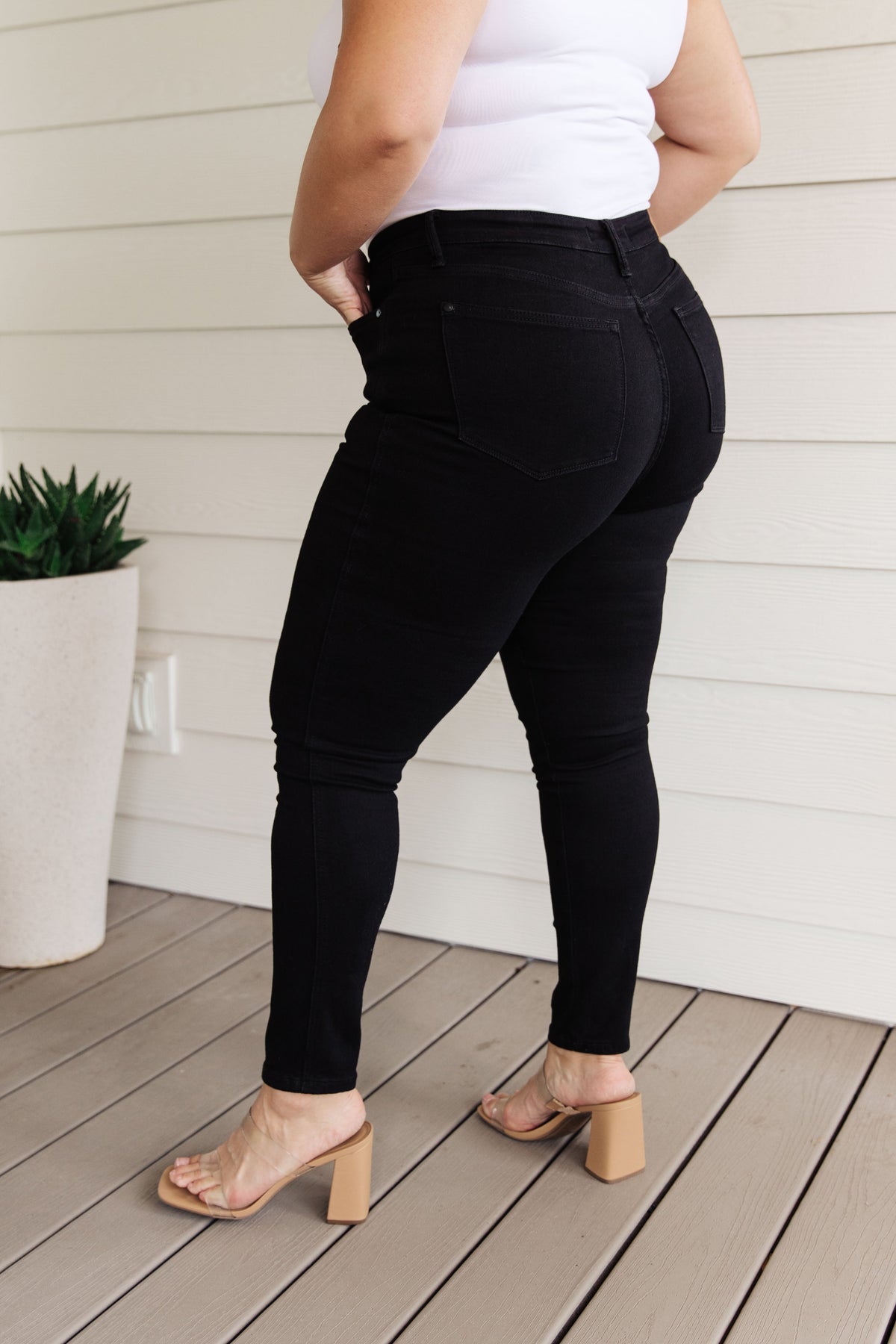 Audrey High Rise TUMMY CONTROL Classic Skinny Jeans in Black By Judy Blue