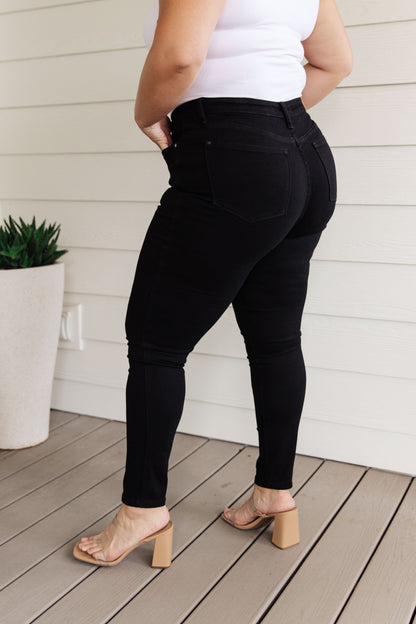 Audrey High Rise TUMMY CONTROL Classic Skinny Jeans in Black By Judy Blue