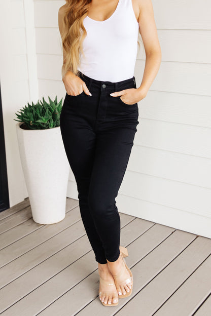 Audrey High Rise TUMMY CONTROL Classic Skinny Jeans in Black By Judy Blue