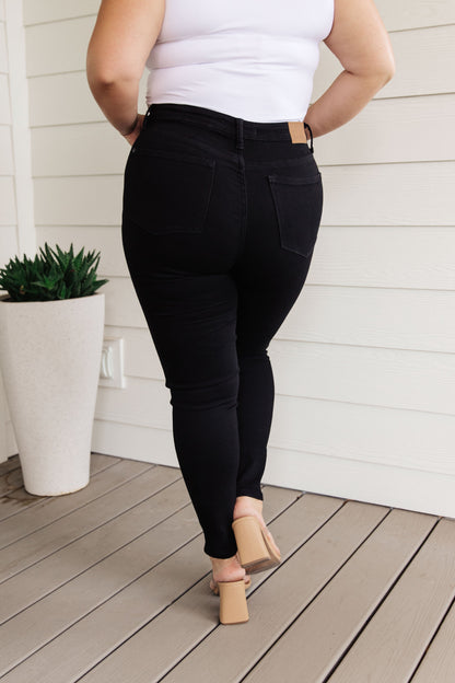 Audrey High Rise TUMMY CONTROL Classic Skinny Jeans in Black By Judy Blue