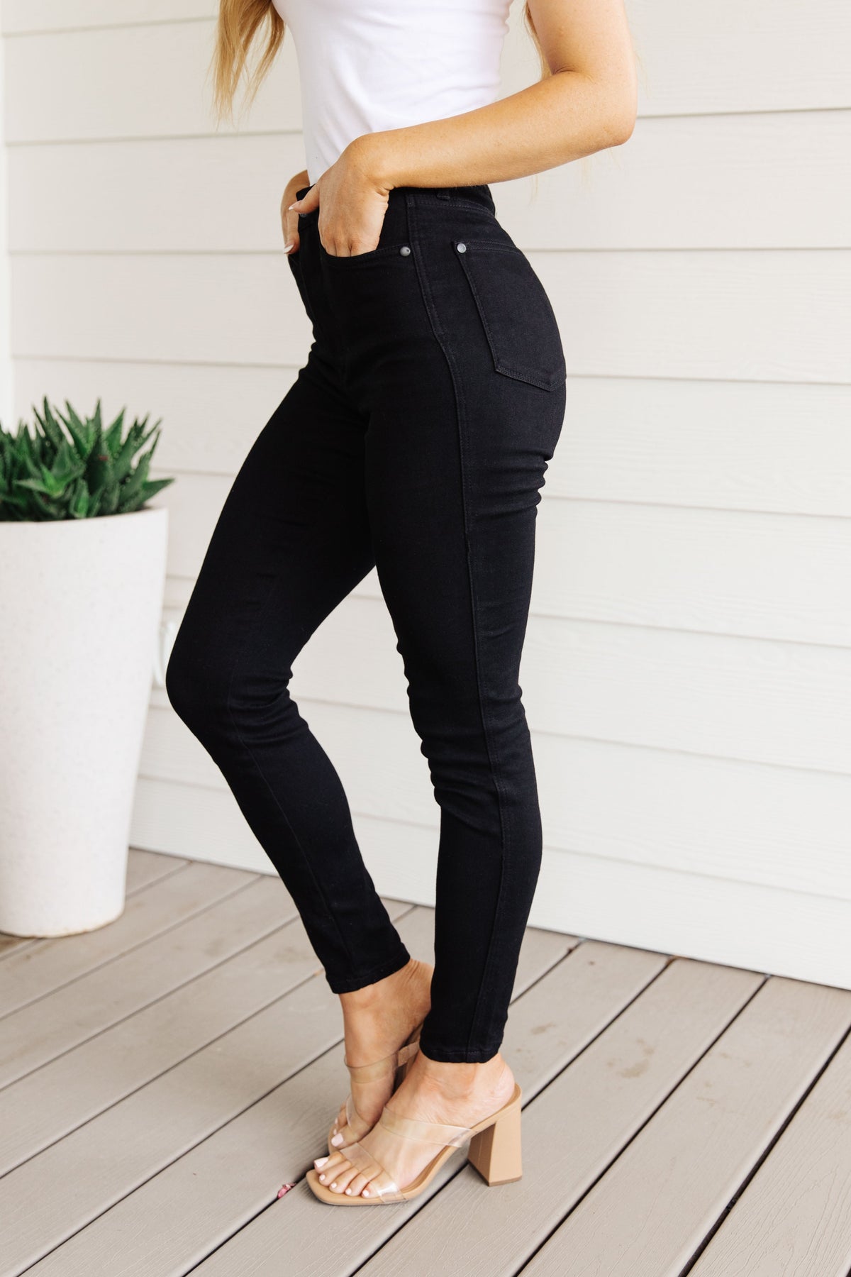 Audrey High Rise TUMMY CONTROL Classic Skinny Jeans in Black By Judy Blue