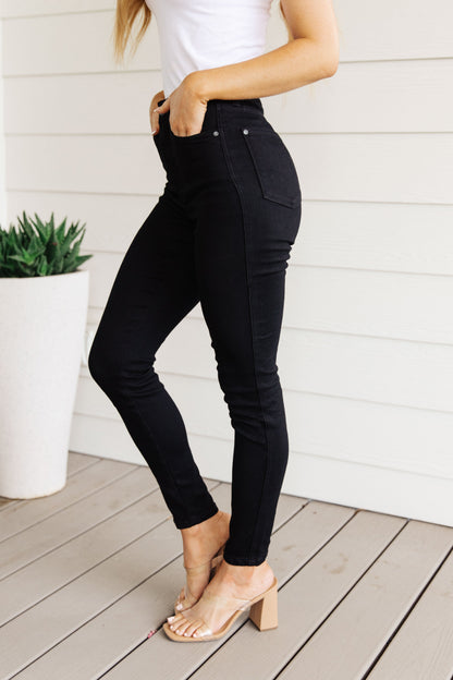 Audrey High Rise TUMMY CONTROL Classic Skinny Jeans in Black By Judy Blue