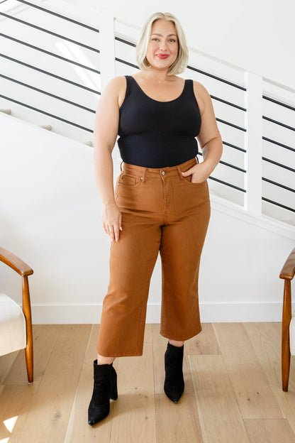 Judy Blue Briar High Rise *TUMMY CONTROL* Wide Leg Crop Jeans in Camel