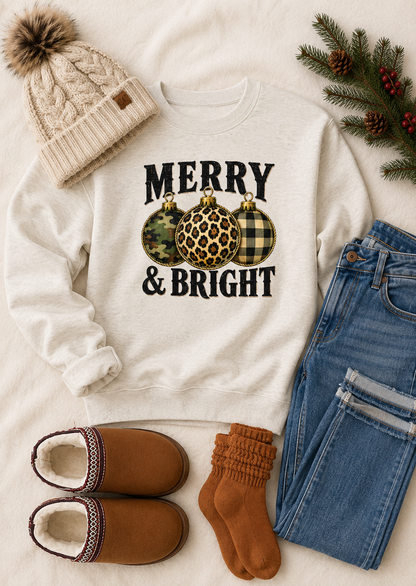 Merry & Bright Camo Leopard Check Bulbs Graphic Sweatshirt
