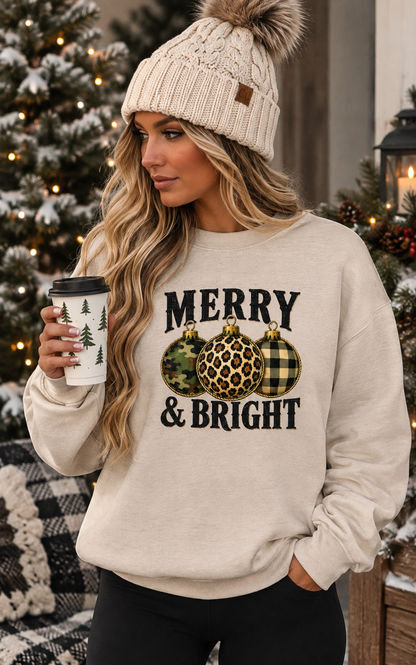 Merry & Bright Camo Leopard Check Bulbs Graphic Sweatshirt