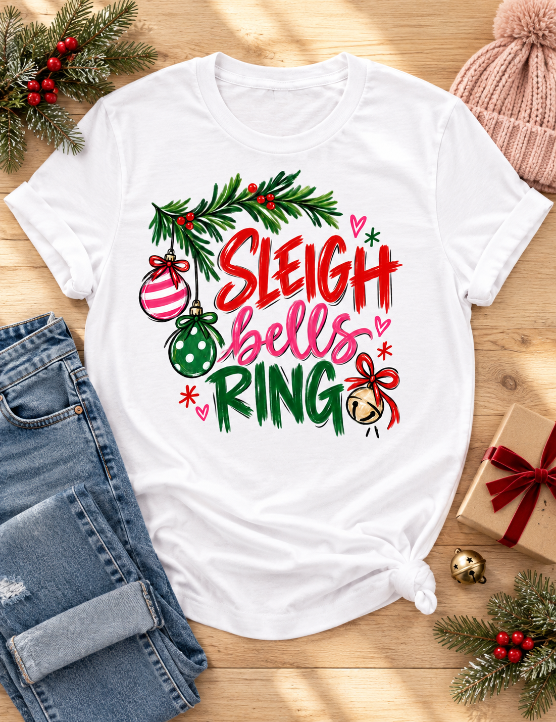 Sleigh Bells Ring Bella Canvas Graphi Tee