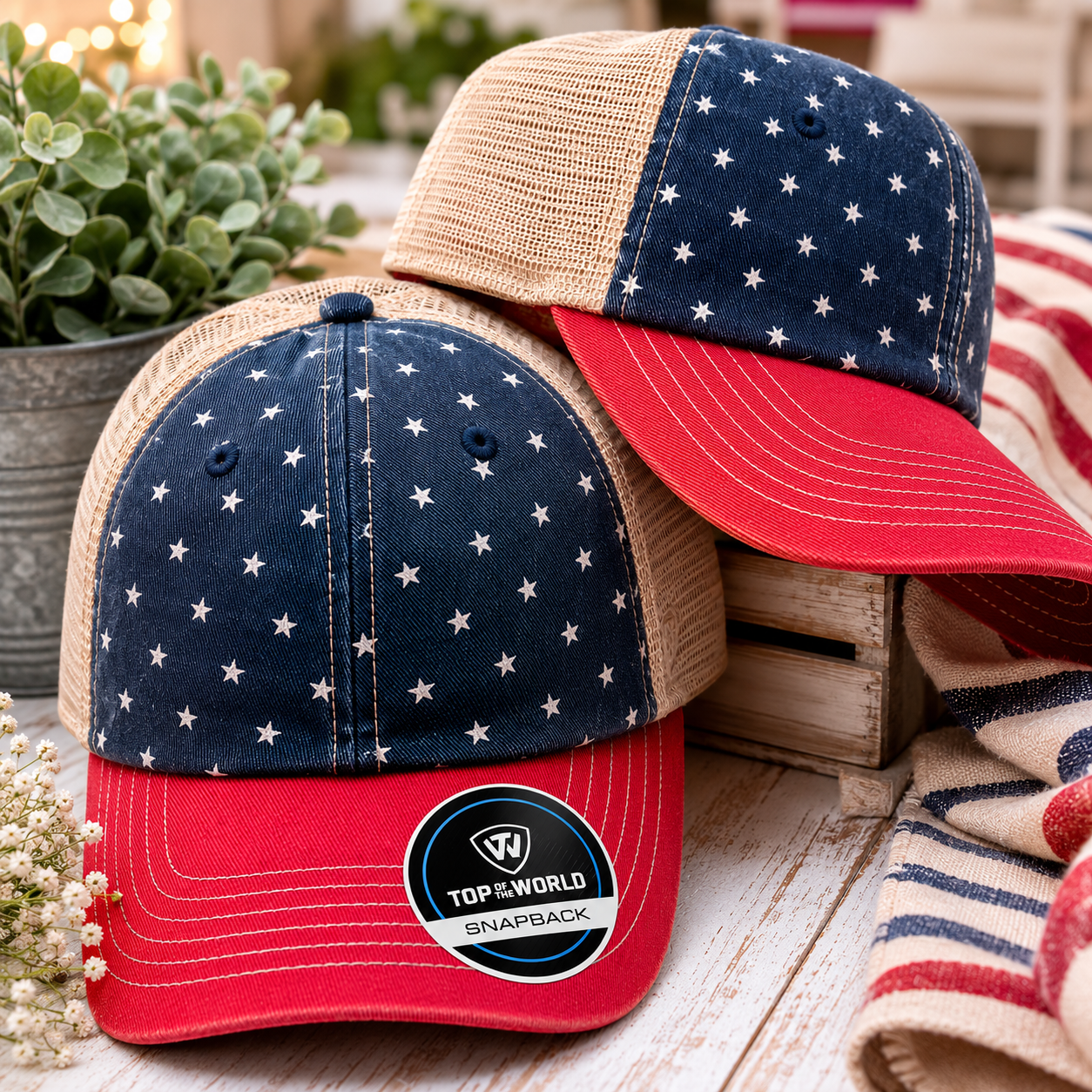 Americana Star Mesh Snapback Hat