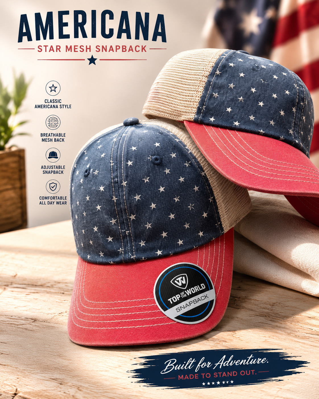 Americana Star Mesh Snapback Hat
