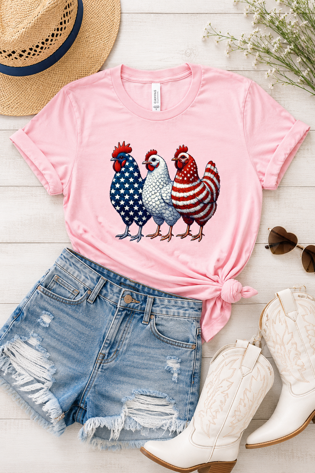 Patriotic Chickens USA Crew Neck Softstyle Tee