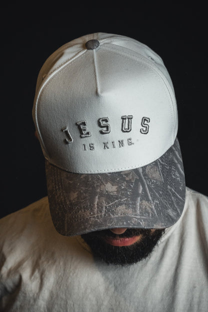 Jesus is King - Ivory and Deadwood Camo Snapback