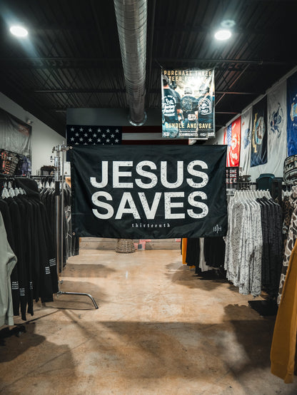 Jesus Saves Flag - Black