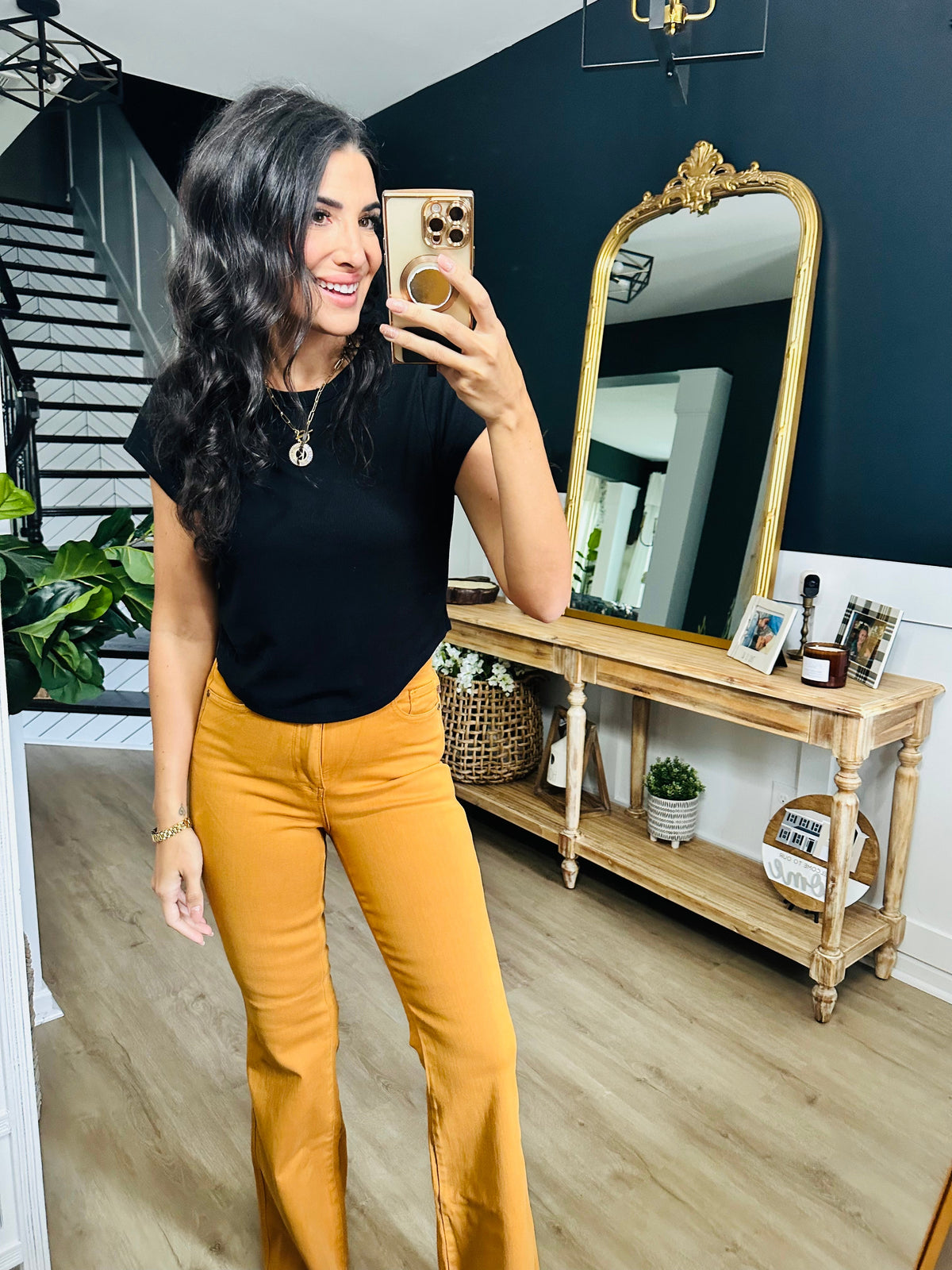 Melinda High Rise Tummy Control Flare Jeans in Marigold by Judy Blue
