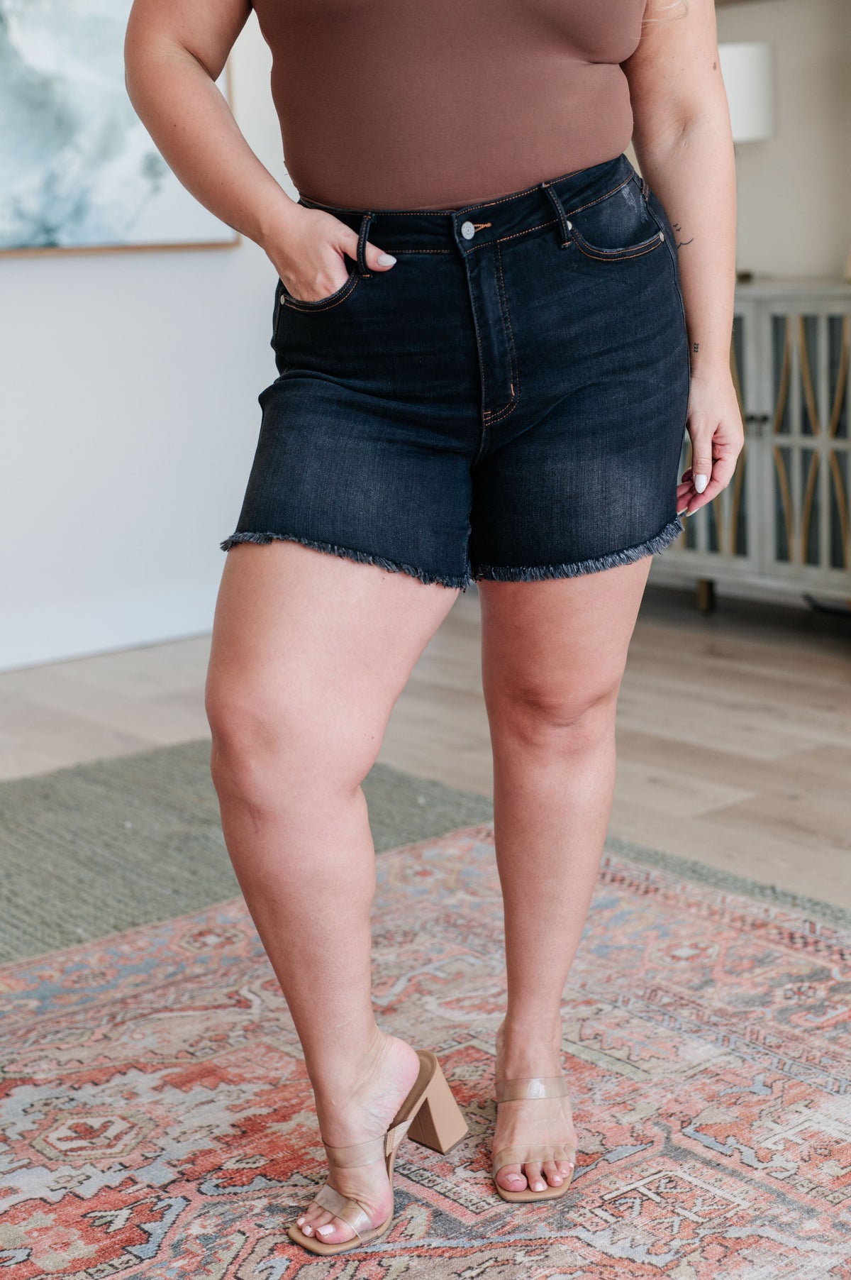 Ember High Rise TUMMY CONTROL Fray Hem Judy Blue Shorts