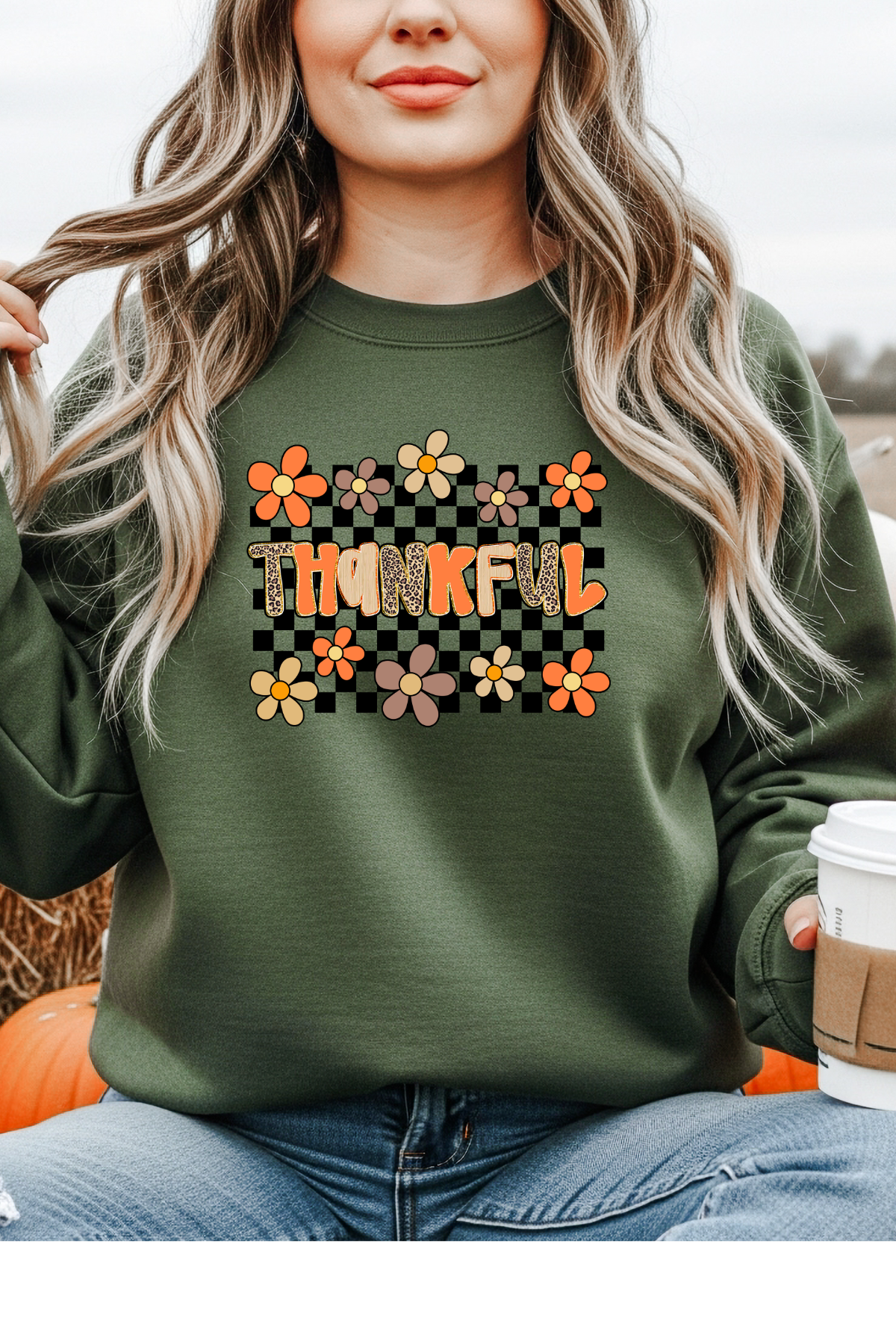 Love Checkered Thankful Sweatshirt