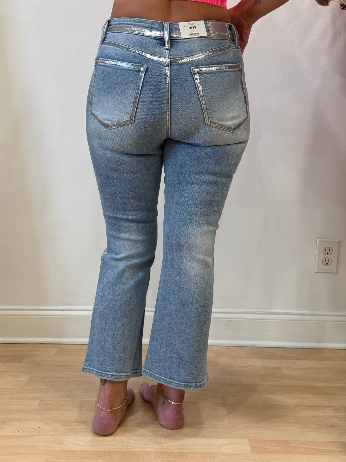 Metallic Seam Mid Rise Judy Blue Flare