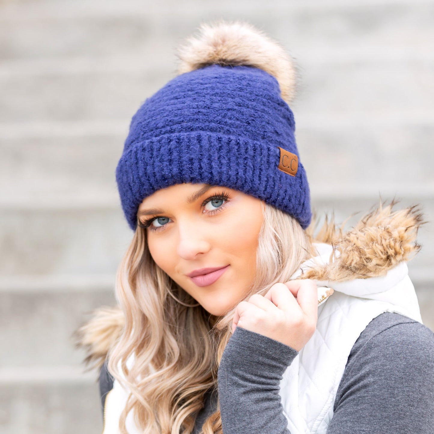 C.C® Ultra Soft Fur Pom Beanie