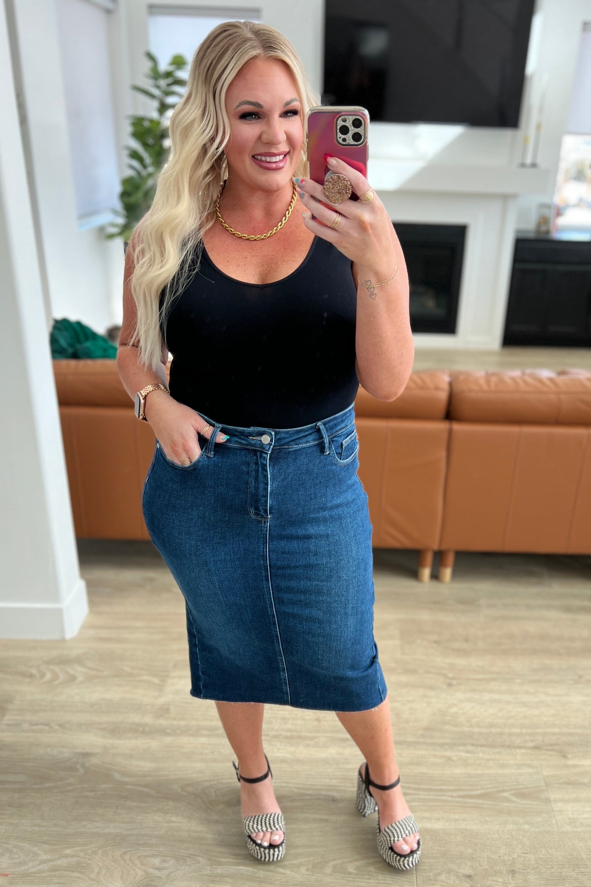 Marcy High Rise Denim Judy Blue Midi Skirt