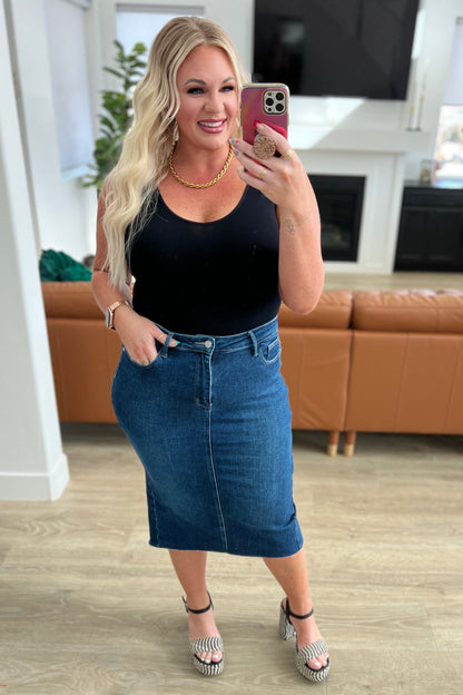 Marcy High Rise Denim Judy Blue Midi Skirt